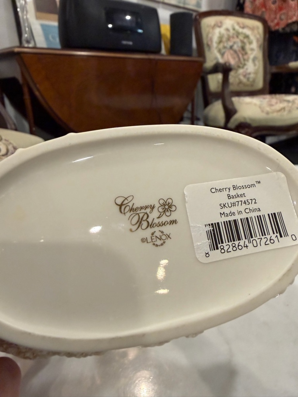 Lenox Elegant White Ceramic Floral Basket with Gold Accents - Picture 4 of 4